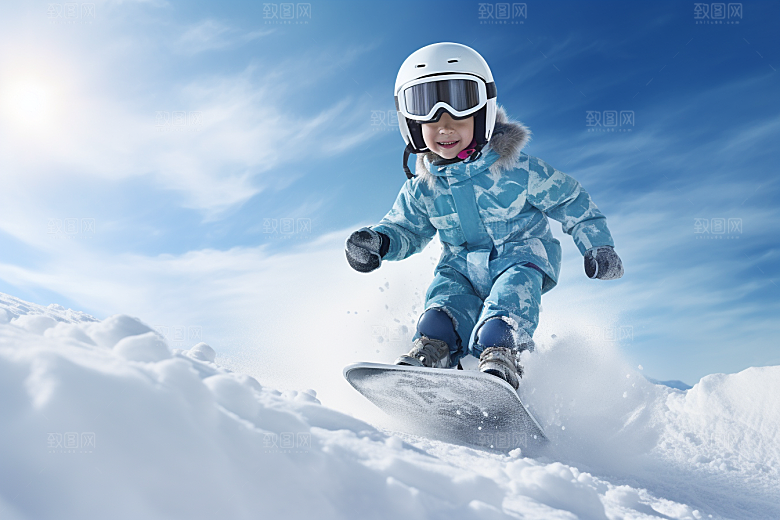 儿童滑雪可爱冬天摄影图