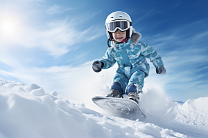 儿童滑雪可爱冬天摄影图