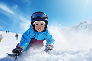 儿童滑雪冬季童年摄影图