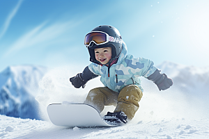 儿童滑雪孩童冬天摄影图