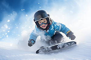儿童滑雪冰雪运动锻炼摄影图