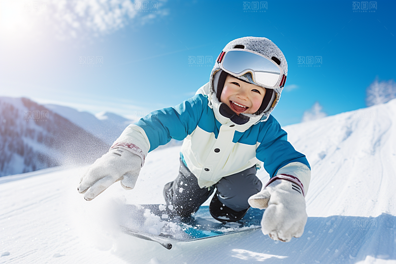 儿童滑雪童年极限运动摄影图