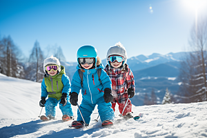 儿童滑雪高清极限运动摄影图