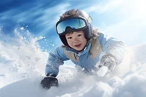 儿童滑雪孩童童年摄影图