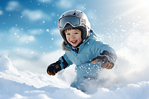 儿童滑雪冬天小运动员摄影图