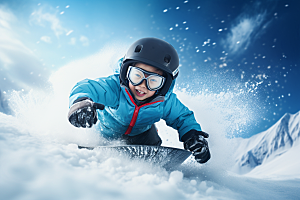 儿童滑雪孩童极限运动摄影图