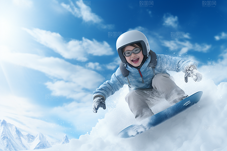 儿童滑雪健康小运动员摄影图