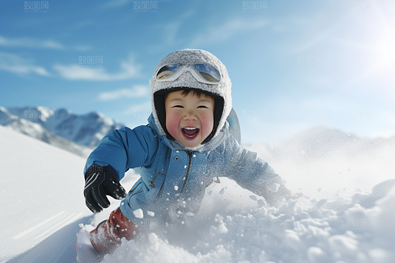 儿童滑雪可爱体育摄影图