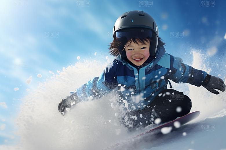 儿童滑雪冰雪运动冬天摄影图