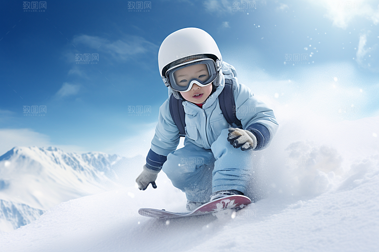 儿童滑雪极限运动高清摄影图