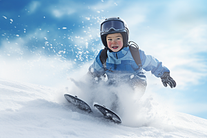 儿童滑雪锻炼体育摄影图