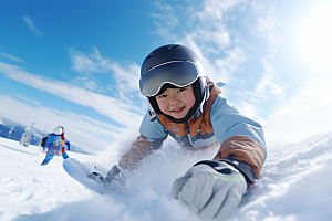 儿童滑雪可爱冬天摄影图