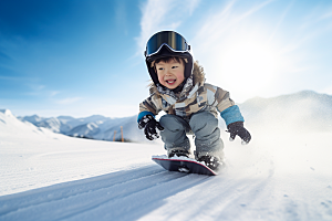 儿童滑雪极限运动体育摄影图