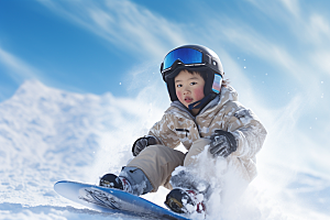 儿童滑雪极限运动小运动员摄影图