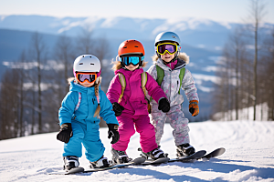 儿童滑雪小运动员童年摄影图
