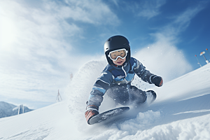 儿童滑雪冬季小运动员摄影图