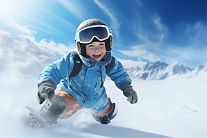 儿童滑雪冬天冬季摄影图