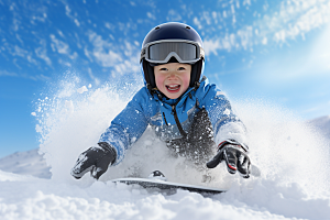 儿童滑雪体育高清摄影图