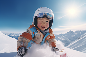 儿童滑雪可爱童年摄影图