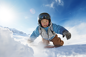 儿童滑雪冬季可爱摄影图
