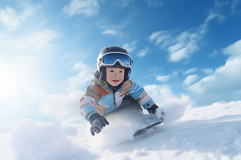 儿童滑雪可爱冬天摄影图