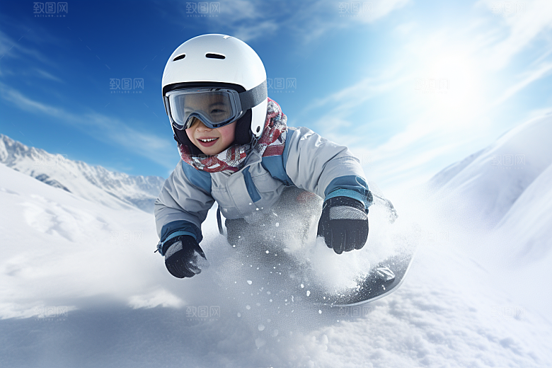 儿童滑雪冬天体育摄影图