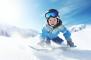 儿童滑雪可爱极限运动摄影图