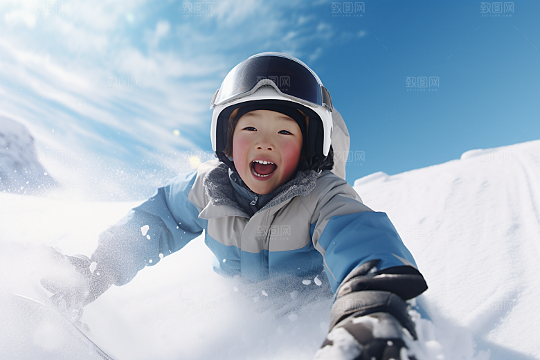 儿童滑雪冬天锻炼摄影图