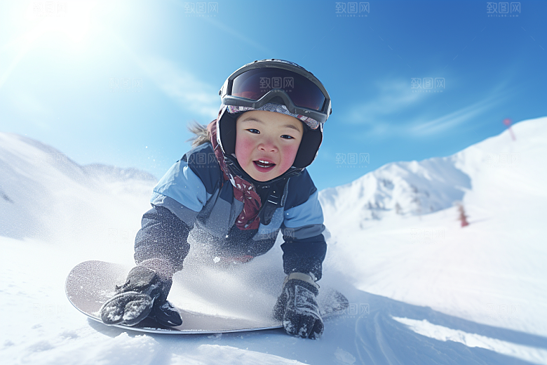 儿童滑雪冬季冬天摄影图
