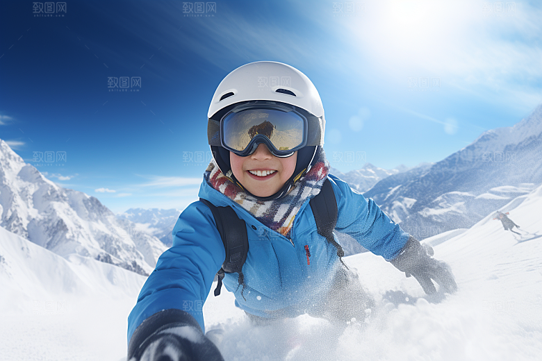 儿童滑雪高清体育摄影图