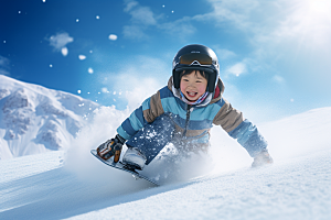 儿童滑雪可爱锻炼摄影图