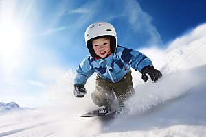 儿童滑雪小运动员童年摄影图