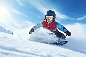 儿童滑雪小运动员高清摄影图