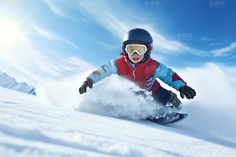 儿童滑雪小运动员高清摄影图