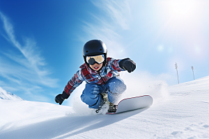 儿童滑雪极限运动健康摄影图