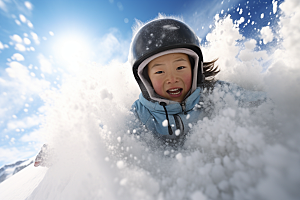 儿童滑雪高清童年摄影图