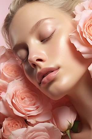 玫瑰唯美化妆品美妆护肤摄影图