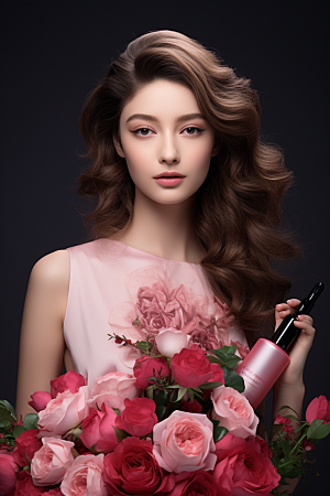 玫瑰唯美化妆品情人节礼物摄影图