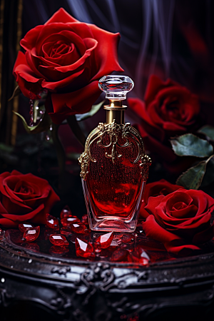 玫瑰唯美化妆品情人节浪漫摄影图