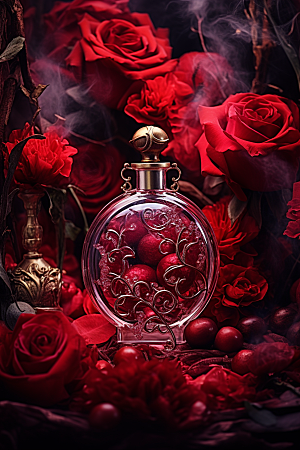 玫瑰唯美化妆品情人节浪漫摄影图