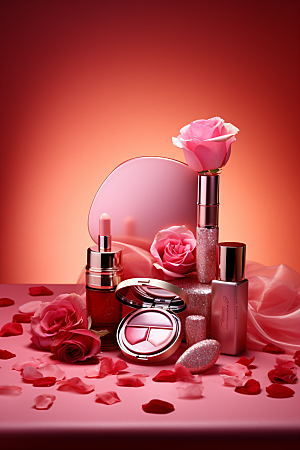 玫瑰唯美化妆品浪漫情人节摄影图