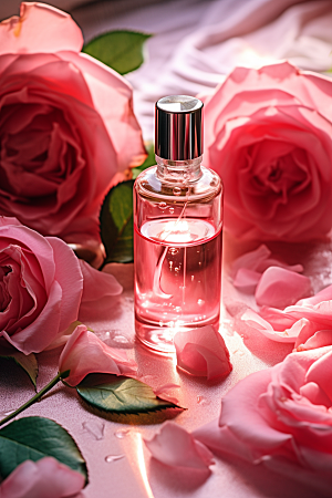 玫瑰唯美化妆品礼物浪漫摄影图