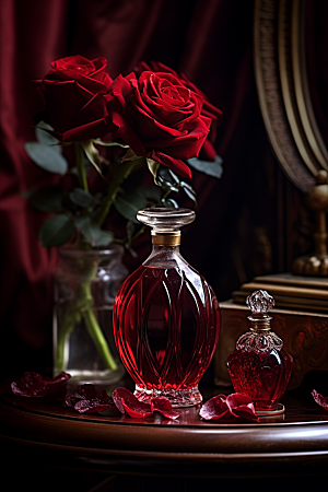 玫瑰唯美化妆品高贵典雅摄影图