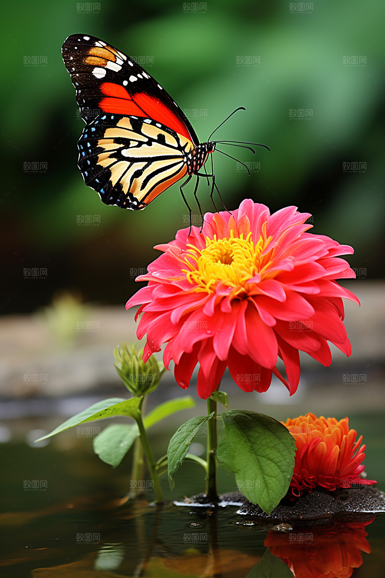 蝴蝶昆虫花卉摄影图