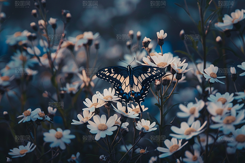 蝴蝶花朵唯美摄影图