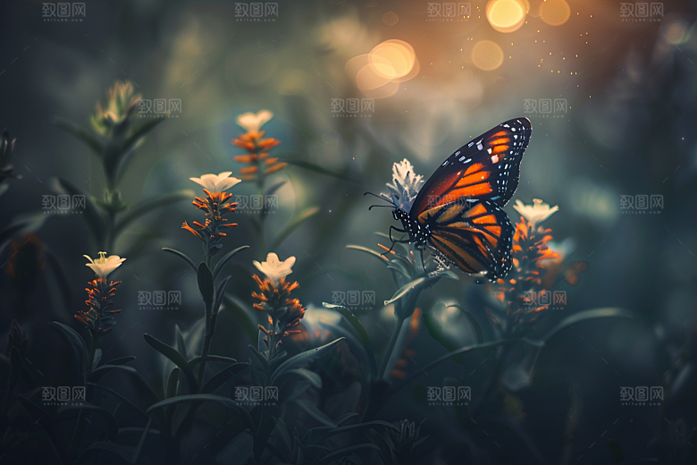 蝴蝶自然花卉摄影图