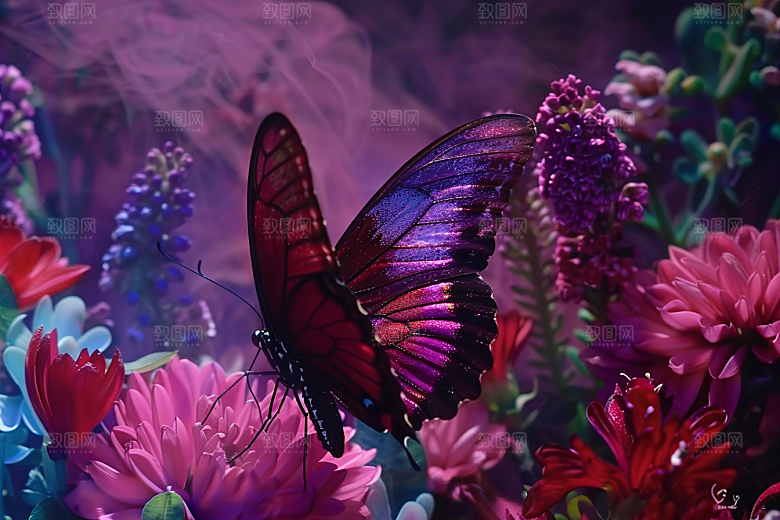 蝴蝶花朵生态摄影图
