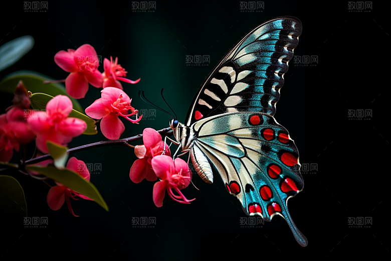 蝴蝶飞虫花朵摄影图