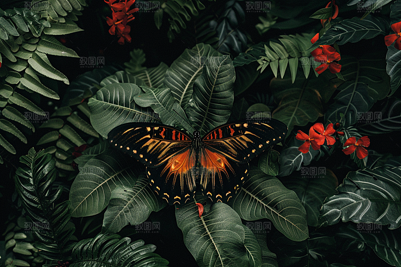 蝴蝶花朵自然摄影图