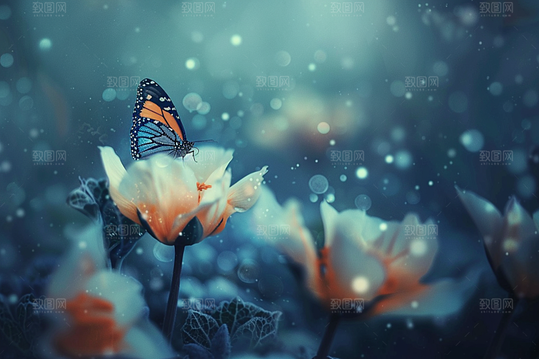 蝴蝶花朵翅膀摄影图